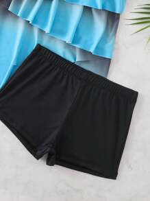 SHEIN Gradient Flounce Front Chest Ruffles Top And Shorts Tankini Set, Resort Style, For Summer Beach Vacation - Multicolor - View 7