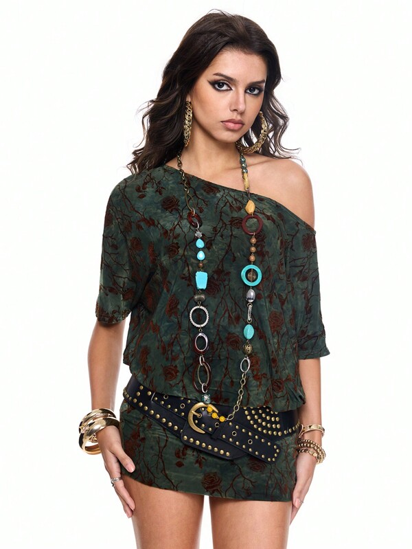 ROMWE Grunge Punk Boho Vintage Holiday Leopard Print Ombre Backless Halter Split Hem Mini Bodycon Dress For Women