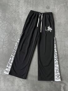 Manfinity EMRG Men's Printed Pants With Zip Slit Sweatpants - Black - View 3