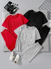 SHEIN Plus Size Toddler Boys Daily Casual Cute Spider, Bear, Dragon 3D Print Short Sleeve T-Shirt & Shorts 2pcs Set, Multi-Colors