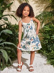 SHEIN 年轻女孩印花雪纺休闲吊带连衣裙 - 彩色 - 查看 4