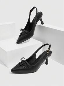 CUCCOO SZL 女式尖头系带中跟凉鞋，配交叉踝带，时尚街头时尚黑色高跟鞋，适合派对和休闲穿着 - 黑色 - 查看 8