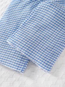 Conjunto de ropa de primavera y verano para niña bebé y niña pequeña con textura a rayas y cuadros azules, elegante y de moda - Azul y blanco - Ver 6