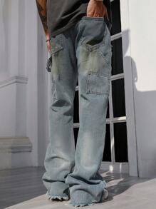 ROMWE MEN Grunge Punk Jeans rectos de pierna simple para bolsillo de hombre, uso casual de todos los días