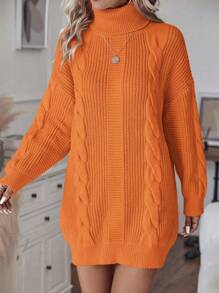 SHEIN LUNE Women's Casual Solid Color Long Sleeve Sweater Dress, Simple And Fashionable For Daily Wear