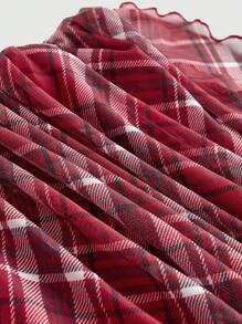 ROMWE J-Fashion Women's Plaid Print Pleated Halter Neck Camisole