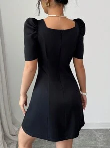 Elenzga 女士优雅撞色方领短袖连衣裙