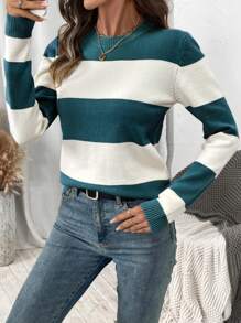 EMERY ROSE Sweater Mewah yang Bergaya & Elegan, Atasan Pullover Rajut Longgar Lengan Panjang Wanita, Pullover Rajut Musim Gugur/Dingin - MultiWarna - View 4