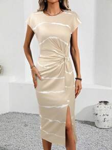 SHEIN LUNE Women Simple Casual Everyday Dress - Khaki - View 3