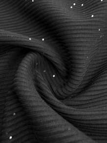 SHEIN LUNE Pantalon évasé avec ceinture à paillettes pour femme - Noir - Voir 3