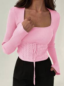 Aloruh Women's Casual Simple Solid Color Fitted Spring Sweater