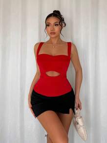 Chiquease 1pc Women's Solid Color Hollow Out Waist Strap Fashionable Tank Top - White - View 4