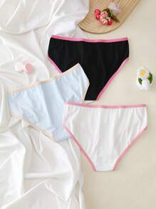 3pcs/Set Cotton Comfortable Slit Contrast Color Dopamine Cute Casual Fashion Girls Underwear, Pre-Teen - Multicolor - View 2