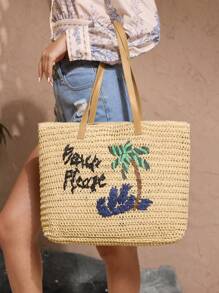 SHECARRY 女士简约休闲手提包，时尚日常使用 - 米色 - 查看 3