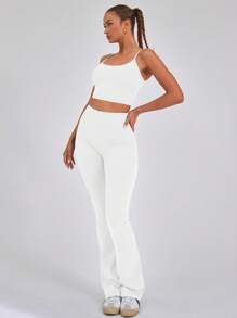 Musera Sport 高腰塑形喇叭运动紧身裤，仅限板式网球、网球、匹克球、健身房、秋季普拉提、日常休闲穿着。 - 白色 - 查看 3