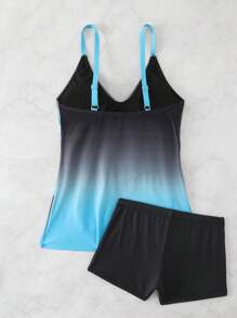 SHEIN Gradient Flounce Front Chest Ruffles Top And Shorts Tankini Set, Resort Style, For Summer Beach Vacation - Multicolor - View 4