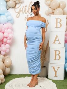 Loomaby 孕妇露肩褶皱休闲长裙