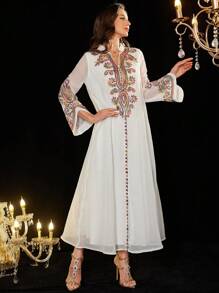 Al Najma Vestido elegante y lujoso personalizado para mujeres, con bordados y cuentas, Modesto kaftan