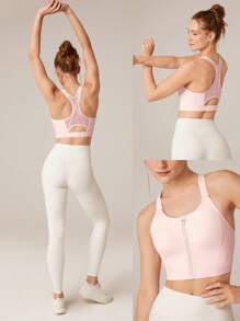 GLOWMODE 高支撑前拉链扣式工字背心运动文胸健身房健身运动背心速干吸湿排汗 - 粉色 - 查看 9