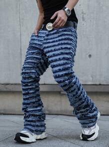 Manfinity EMRG Men's Pocket Frayed Hem Skinny Distressed Jeans - Medium Wash - View 1