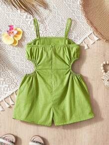 SHEIN 女婴妈妈和我度假宽松绿色吊带连体裤，休闲可爱的家庭装 - 綠色 - 查看 2