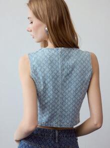 MOTF STUDIO TEXTURED SINGLE BREASTED DENIM VEST - Blue - View 2