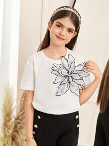 SHEIN Leap Crew تي شيرت كم قصير بياقة دائرية، أنيق للمراهقات، رمضان - وردي - مشاهدة 1