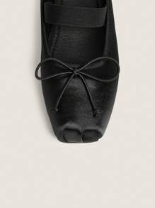 Muvela 女士时尚蝴蝶结方头一脚蹬平底穆勒鞋 - 黑色 - 查看 4