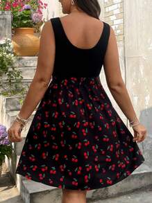 SHEIN VCAY Vestido de talla grande con estampado floral de flores de cerezo romance para el Día de San Valentín para mujeres