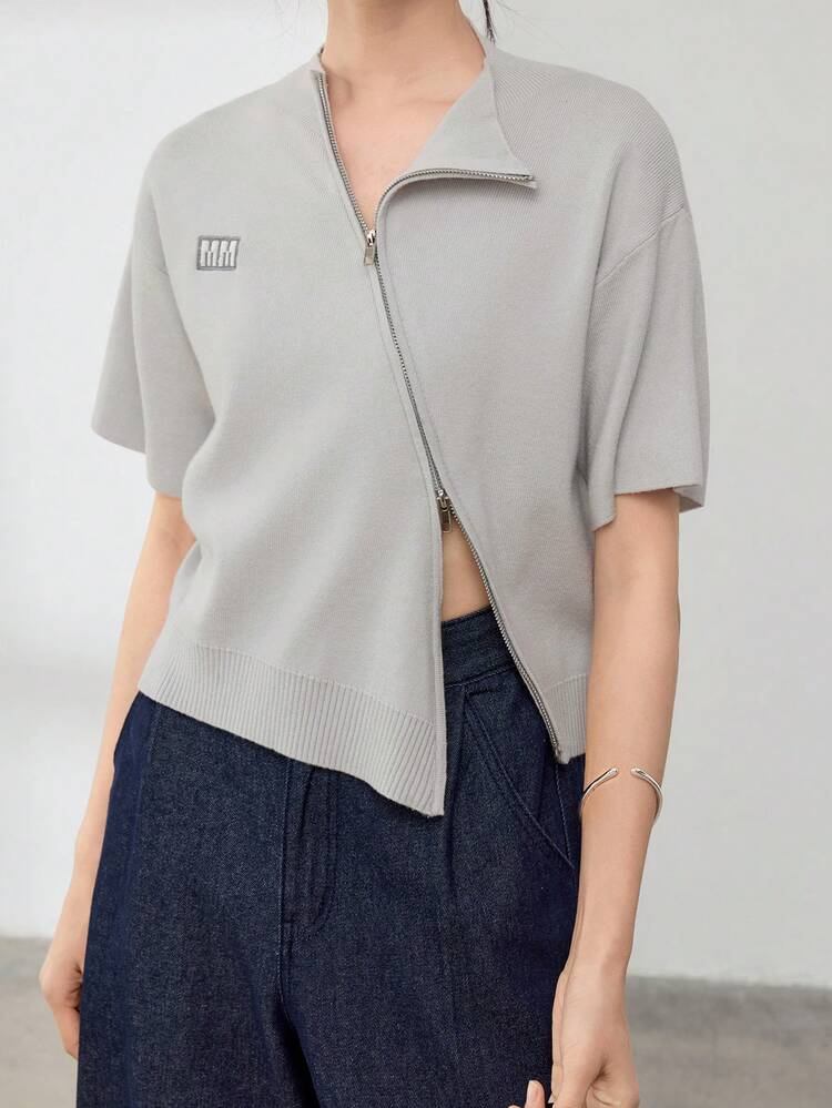 Women's Business Casual Design Asymmetric Zipper Front Cardigan Sweater