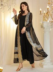 Al Najma Customized Sequins Embroidery Traditional Arabic Luxury Ladies Maxi Dress Set
