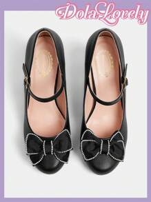 Dola Lovely 女士黑白玛丽珍高跟鞋，经典复古与洛丽塔风格蕾丝图案 - 黑色 - 查看 4