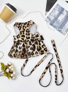 PETSIN 1 Set Pet Fashionable Leopard Print Bow Decor Harness & Leash Suit, For Cats And Dogs