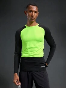 Acti Log Áo thun thể thao dài tay ôm sát phối màu, nhanh khô dành cho nam, thích hợp cho tập luyện thể dục, tập luyện thể hình, và quần short thể thao nén dành cho nam. - màu đen - Xem 4