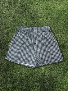 Women's Mid-Rise Casual Blue And White Plaid Shorts, Suitable For Spring/Summer Outdoor Vacation - Multicolor - View 1