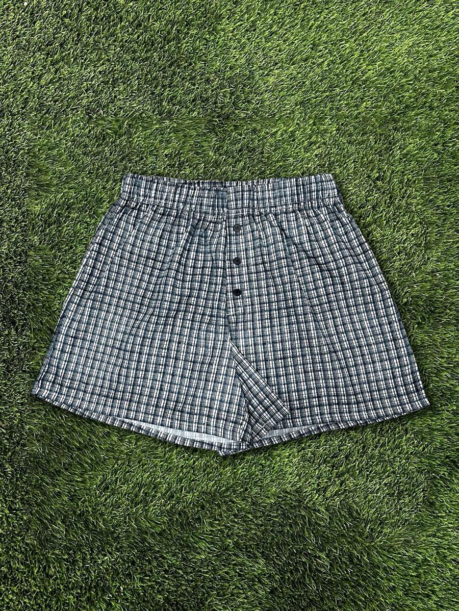 Women's Mid-Rise Casual Blue And White Plaid Shorts, Suitable For Spring/Summer Outdoor Vacation - Multicolor - View 1