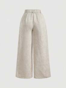 SHEIN PETITE Women's Solid Color Front Button Casual Wide Leg Pants, Suitable For Daily Wear