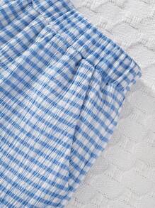Conjunto de ropa de primavera y verano para niña bebé y niña pequeña con textura a rayas y cuadros azules, elegante y de moda - Azul y blanco - Ver 3