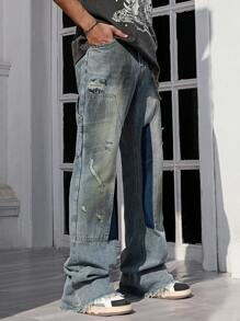 ROMWE MEN Grunge Punk Jeans rectos de pierna simple para bolsillo de hombre, uso casual de todos los días