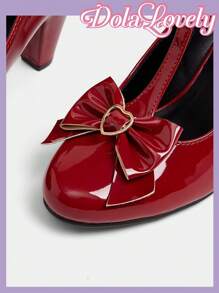Dola Lovely 女士黑白玛丽珍经典复古洛丽塔蕾丝图案高跟鞋 - 紅色 - 查看 9