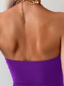 SHEIN Swim Traje de baño de una pieza con diseño de corsé sin mangas de unicolor para mujer, diseño simple ajustado y hueco, ideal para verano y vacaciones en la playa