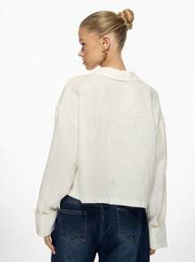 MISSGUIDED Linen Tie Front Blouse Long Sleeve Button Down Shirt Casual Lightweight Summer Spring Resort Wear Beach Cover Up Bohemian Style Office Wear - White - View 2