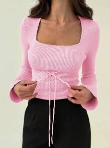 Aloruh Women's Casual Simple Solid Color Fitted Spring Sweater