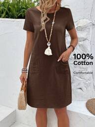 EMERY ROSE Vestito estivo casual a maniche corte di colore unito per donne