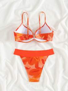 SHEIN Swim 2pcs/Set Women Summer Beach Floral Random Pattern Gathered Padded Bikini Set, Festival Boho Style - Orange - View 6