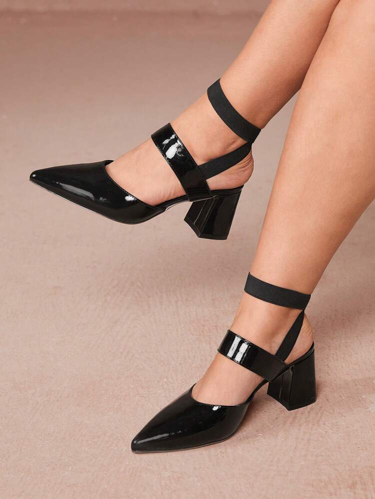 CUCCOO CURVES Plus Size Chunky Heel Cross Strap Elegant Office Work Pumps Spring Shoes Spring Break Easter