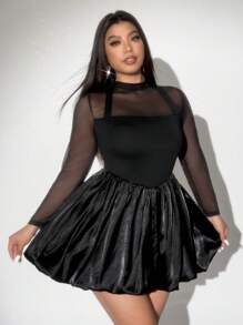 Viva Relle Plus Size Elegant Sheer Mesh Solid Color Dress - Black - View 4