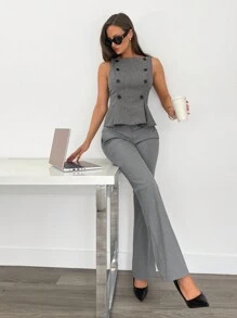 Siren Gaze 女士无袖简约时尚休闲日常背心 - 灰色 - 查看 3