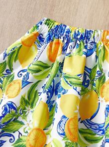 Travachic KIDS 女婴柠檬印花无袖短款上衣和迷你裙套装，夏季度假 - 彩色 - 查看 5
