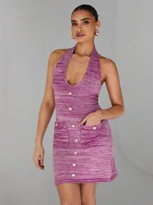 Glamine Vestido de punto a cuadros con corbata de cuello para mujer